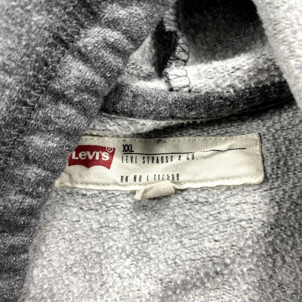 Levis Hoodie Mens XXL 2XL Gray Red White Pullover‎ Spell Out Sweatshirt Fleece
